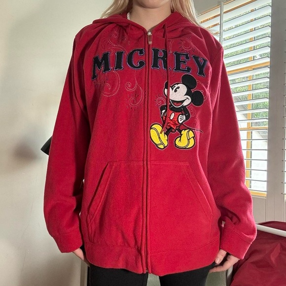 Disney Jackets & Blazers - Vintage Disney Mickey Red Zip-Up Fleece Hoodie – Size XXL